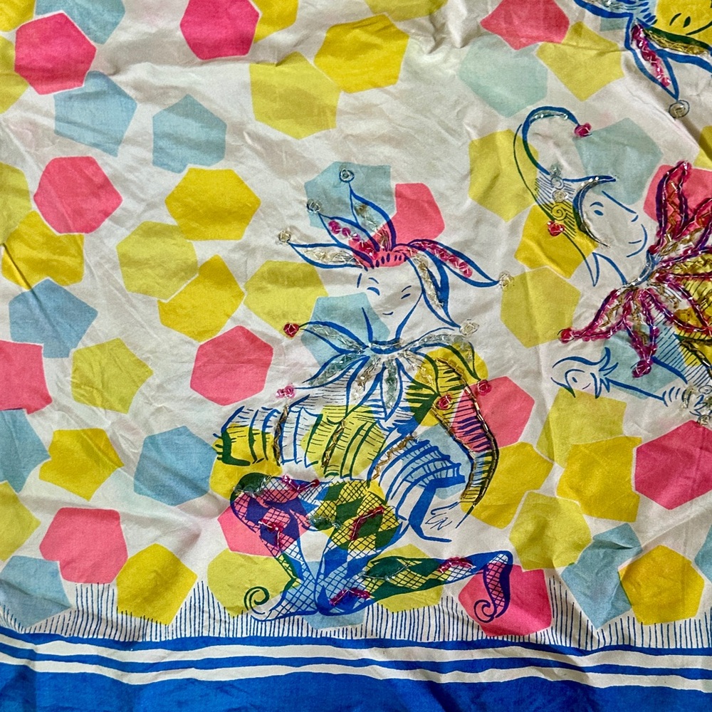 Colorful Jester/Harlequin Patterned Silk Scarf - image 8